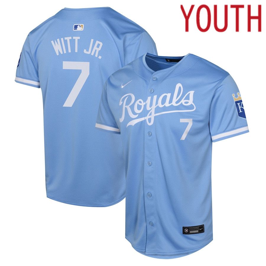 Youth Kansas City Royals #7 Bobby Witt Nike Light Blue Alternate Limited Player MLB Jersey